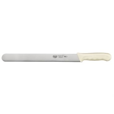 Winco KWP-122 High Carbon Steel 12" Roast Beef Slicing Knife with White Polypropylene Handle