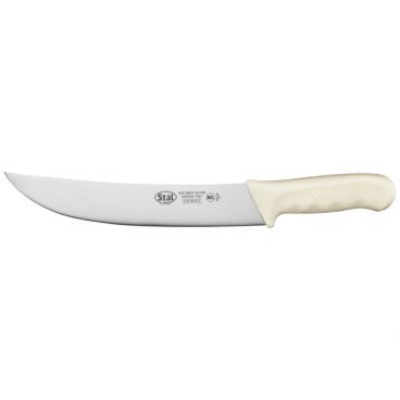 Winco KWP-90 Stäl 9-1/2" High Carbon Steel Cimeter Steak Knife with White Polypropylene Handle
