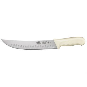 Winco KWP-93 Stäl 9-1/2" Hollow Ground Cimeter Knife with White Polypropylene Handle