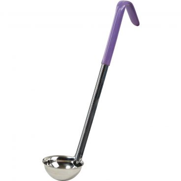 Winco LDC-2P Purple Allergen-Free 2 oz LDC Series One-Piece Stainless Steel Serving Ladle With 12 1/2" Color-Coded Handle