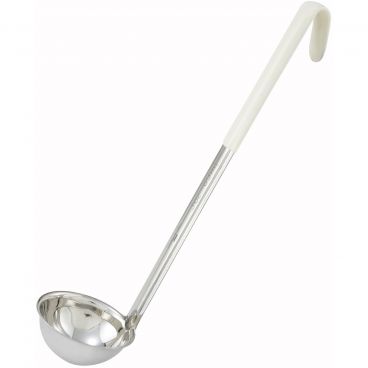 Winco LDC-3 Ivory 3 oz LDC Series One-Piece Stainless Steel Serving Ladle With 13" Color-Coded Handle