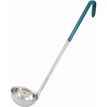 Winco LDC-4 Green 4 oz LDC Series One-Piece Stainless Steel Serving Ladle With 15 1/2" Color-Coded Handle