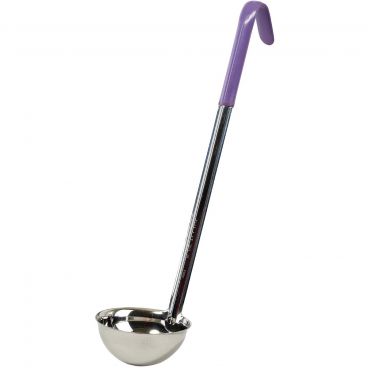 Winco LDC-6P Purple Allergen-Free 6 oz LDC Series One-Piece Stainless Steel Serving Ladle With 15 1/2" Color-Coded Handle