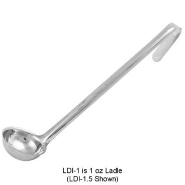 Winco LDI-1 One-Piece Stainless Steel 1 oz LDI Series Serving Ladle With 10 1/4" Long Handle