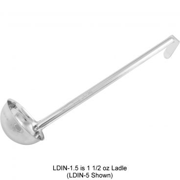 Winco LDIN-1.5 Prime Series 1 1/2 oz One-Piece Stainless Steel Serving Ladle