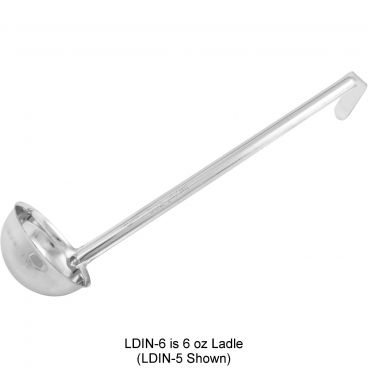 Winco LDIN-6 Prime Series 6 oz One-Piece Stainless Steel Serving Ladle