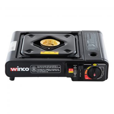 Winco PGS-1K Black Portable Butane Stove with Brass Burner and Carrying Case - 9,500 BTU