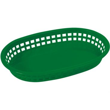 Winco PLB-G 10 3/4" x 7-1/4" x 1 1/2" Green Oval Plastic Fast Food Basket
