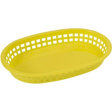 Winco PLB-Y 10 3/4" x 7-1/4" x 1 1/2" Yellow Oval Plastic Fast Food Basket
