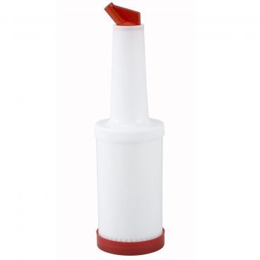 Winco PPB-2R 2 Qt. White Pour Bottle with Red Spout and Cap