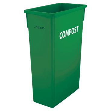 Winco PTC-23GRC 23 Gallon Green Plastic Slender Trash Can with Compost Sign