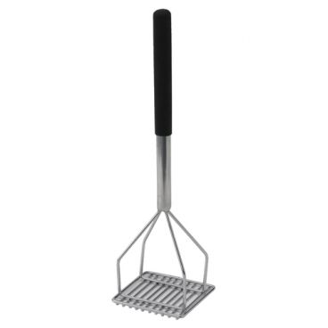 Winco PTMP-18S Chrome Plated 17 3/4" Square Faced Potato Masher with Soft Grip Handle
