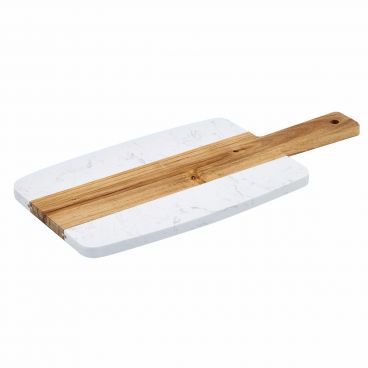 Winco SBMW-157 10-3/4" x 7-1/4" Marble and Wood Serving Board with 4-3/8" Handle