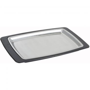 Winco SIZ-11BST Rectangular Platter And Underliner Set With 11" x 7" Stainless Steel Sizzler Platter And Bakelite Underliner