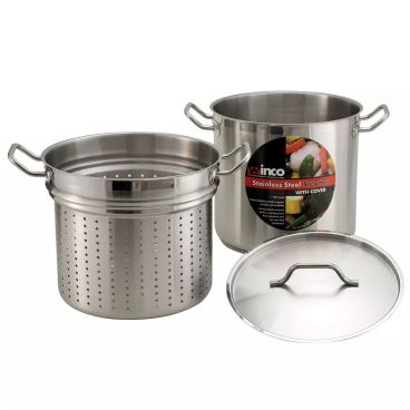 Winco SSDB-12S Stainless Steel 12 Qt. Steamer/Pasta Cooker with Cover