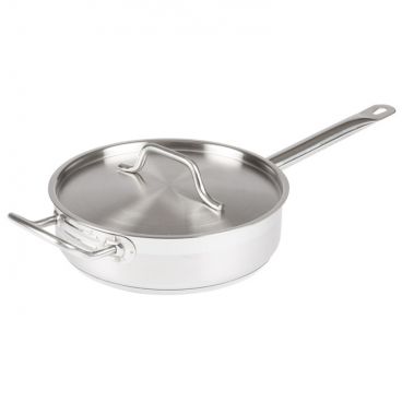 Winco SSET-3 3 Qt. Stainless Steel Saute Pan with Lid and Helper Handle