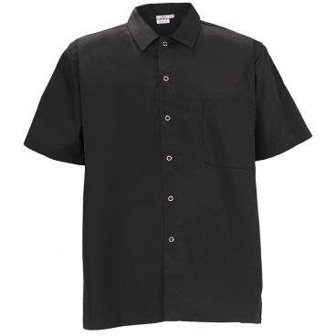 Winco UNF-1K4XL Black 4X-Large Signature Chef Short-Sleeved Poly/Cotton Snap-Button Chef Shirt With 1 Chest Pocket