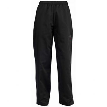 Winco UNF-2KM Black Medium Signature Chef Relaxed Universal Fit Poly/Cotton Elastic Drawstring Waist Chef Pants With 2 Side-Seam Pockets