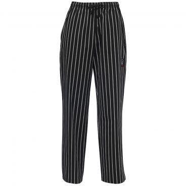 Winco UNF-3CL Chalk Stripe Large Signature Chef Relaxed Universal Fit Poly/Cotton Elastic Drawstring Waist Chef Pants With 2 Side-Seam Pockets