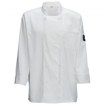 Winco UNF-5W3XL White 3X-Large Signature Chef Universal Fit Poly/Cotton Double Breasted Chef Jacket With Chest Pocket And Thermometer/Pen Pocket