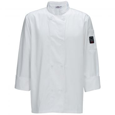 Winco UNF-6W3XL White 3X-Large Signature Chef Men's Tapered Fit Poly/Cotton Double Breasted Chef Jacket With Thermometer/Pen Pocket