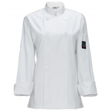 Winco UNF-7WM White Medium Signature Chef Women's Tapered Fit Poly/Cotton Double Breasted Chef Jacket With Thermometer/Pen Pocket