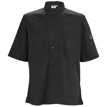 Winco UNF-9KXL Black Extra-Large Signature Chef Tapered Fit Poly/Cotton Ventilated Chef Shirt With Mesh Panels, 1 Chest Pocket And 1 Thermometer Pocket On Sleeve
