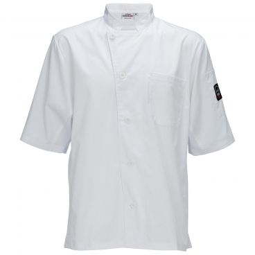 Winco UNF-9WM White Medium Signature Chef Tapered Fit Poly/Cotton Ventilated Chef Shirt With Mesh Panels, 1 Chest Pocket And 1 Thermometer Pocket On Sleeve