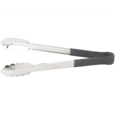 Winco UT-12HP-K Black Plastic Handle 12" Long Heavy-Duty Stainless Steel Scalloped-Edge Cold Food Service Utility Tongs