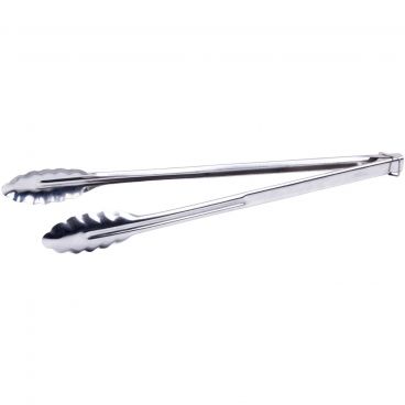 Winco UTLK-16 Locking 16" Long Heavyweight 0.9 mm Thick Stainless Steel Utility Tongs With Coil Spring