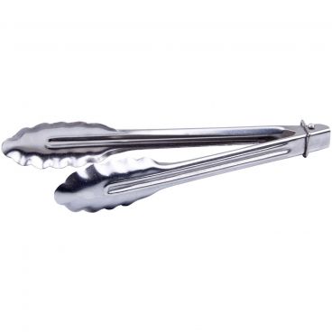 Winco UTLK-9 Locking 9" Long Heavyweight 0.9 mm Thick Stainless Steel Utility Tongs With Coil Spring