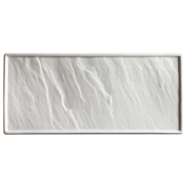 Winco WDP001-201 Calacatta 10" x 4 3/4" Creamy White Rectangular Narrow Rim Porcelain Platter