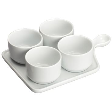 Winco WDP016-102 Newry Porcelain 9 3/4" x 6 3/4" Bright White Quartet Tapas Bowl Set