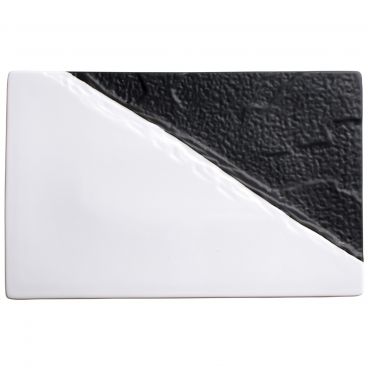 Winco WDP023-201 Visca 11 5/8" x 7 1/4" Black & White Rectangular Porcelain Platter