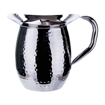 Winco WPB-2CH 64 oz. Hammered Stainless Steel Bell Pitcher with Ice Guard