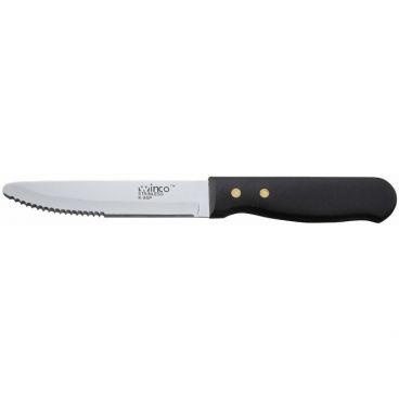 Winco K-85P 5" Jumbo Stainless Steel Steak Knife with Curved Poly Handle and Blunt Tip - 12/Pack