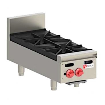 Wolf AHP212_NAT Natural Gas 12" Countertop Achiever Hot Plate with 2 Burners - 60,000 BTU