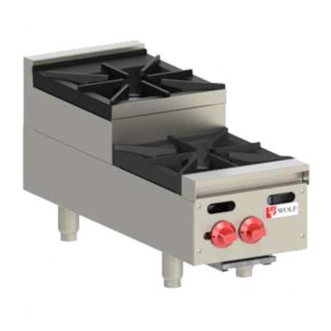 Wolf AHP212U_NAT Natural Gas 12" Countertop Achiever Step-Up Hot Plate with 2 Burners - 60,000 BTU