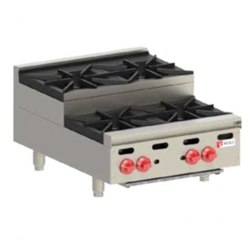 Wolf AHP424U_NAT Natural Gas 24" Countertop Achiever Step-Up Hot Plate with 4 Burners - 120,000 BTU