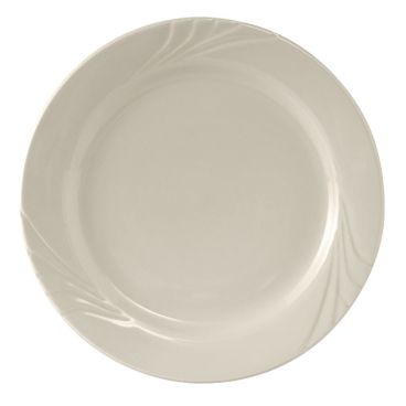 Tuxton YEA-072 Monterey 7 1/4" Diameter American White/Eggshell Round Wide Rim Embossed China Plate