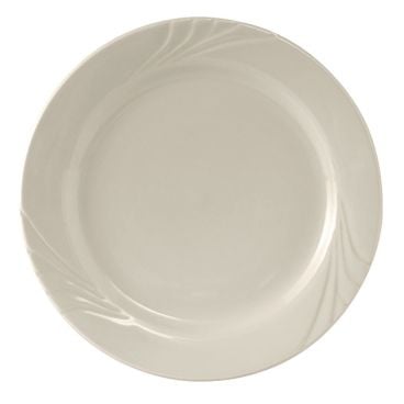 Tuxton YEA-102 Monterey 10 1/4" Diameter American White/Eggshell Round Wide Rim Embossed China Plate