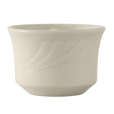Tuxton YEB-0752 Monterey 7 oz 3 5/8" Diameter American White/Eggshell Embossed Rim China Bouillon Cup