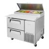 Turbo Air TPR-44SD-D2-N 44" Super Deluxe Series Insulated Self-Contained Refrigeration Pizza Prep Table With 2 Drawers, 6 Condiment Pans And 19-1/4" Cutting Board, 14 Cubic Feet, 115 Volts