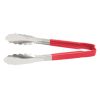 Vollrath 4780940 Jacobs Pride 9 1/2" Stainless Steel Scalloped Tong with Red Coated Handle