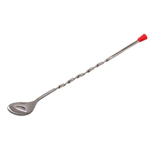 Bar Mixing Spoon 10" Stainless Steel with Twisted Handle and Red Knob 