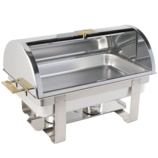 Choice Deluxe 8 Qt Stainless Steel Full Size Gold Accent Chafer Chafing Dish 