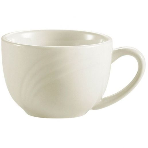 CAC China GAD-1 Garden State Collection 3 1/2 Diameter Round 2 5/8 Tall 7  oz Capacity Embossed Porcelain Bone White Coffee Cup With Handle