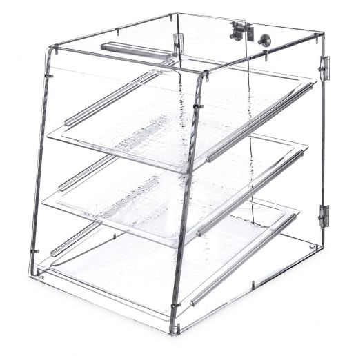 Carlisle SPD300KD07 Unassembled Clear Acrylic 3-Tray Pastry Display Case  with Rear Door - 18