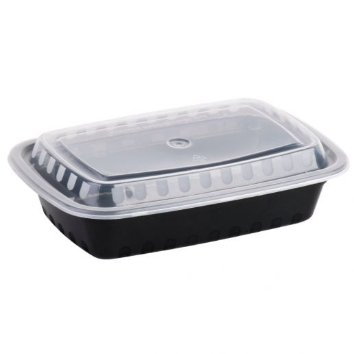 Carry Boss RSL-938 Black Polypropylene 24 Ounce Rectangular Food Take-Out  Container with Clear Lid - 8 x 5.25