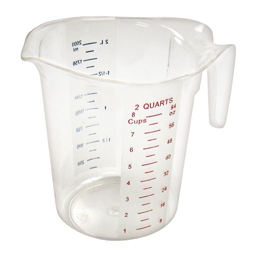 Winco PMCP-200 Measuring Cup 2 Qt. Raised External Markings In Quarts (red  Letters) And Liters (blue Letters)